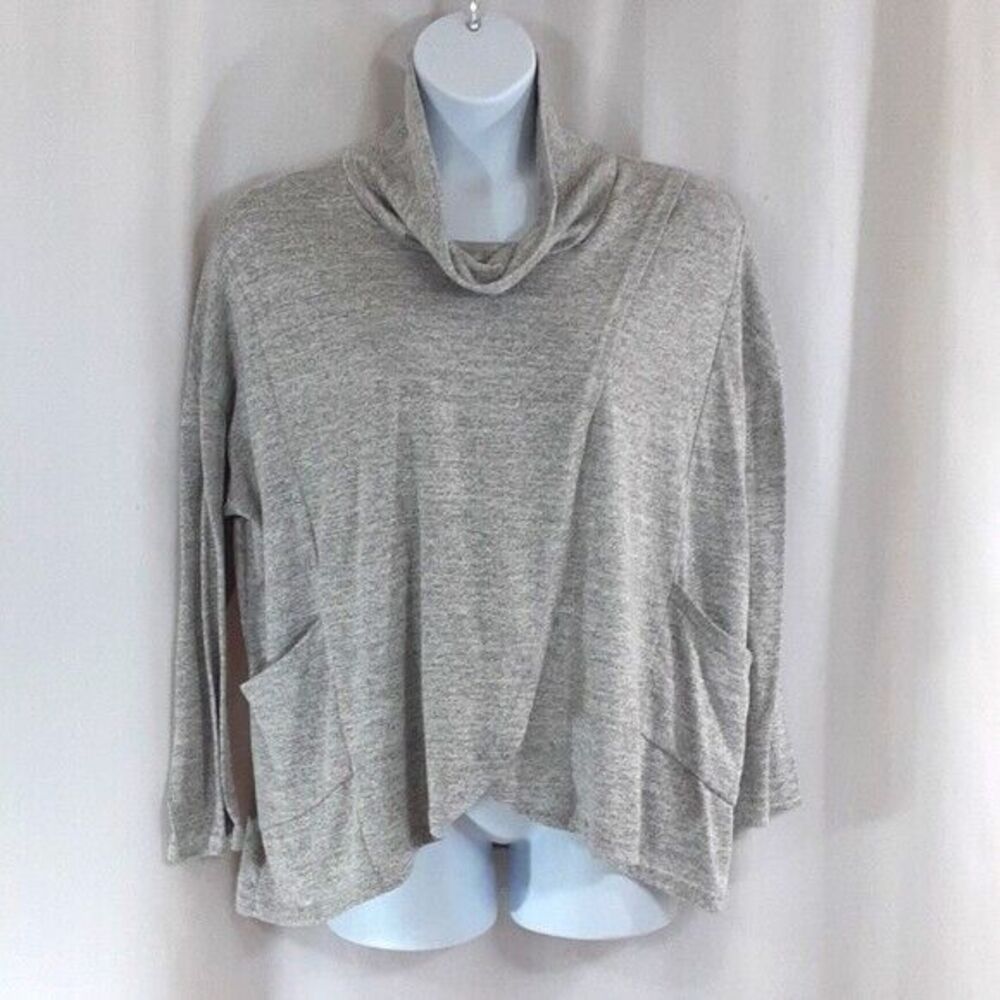 Mirror image size XL faux wrap cowl neck gray top *